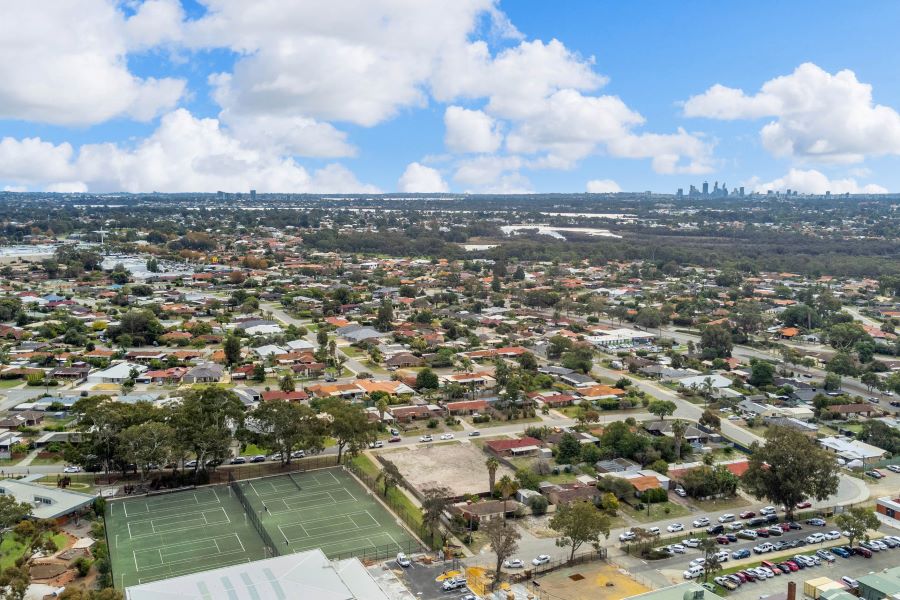 Aerial photo from Parkwood WA looking out to the Perth CBD
