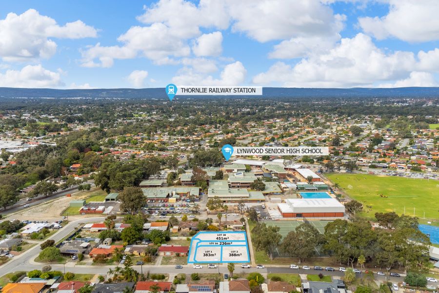 Aerial overlay of Parkwood Edge Estate looking out over Thornlie Railway Station and Lynwood Senior High School