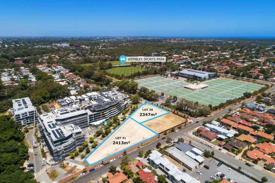 Aerial photo of 29 & 31 Salvado Road, Jolimont, looking out towards the Wembley Sports Park